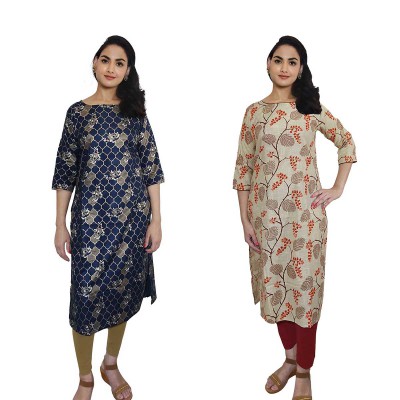 Women Printed Cotton Straight Kurti ( Pack of 2 )