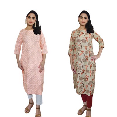 Women Printed Cotton Straight Kurti ( Pack of 2 )