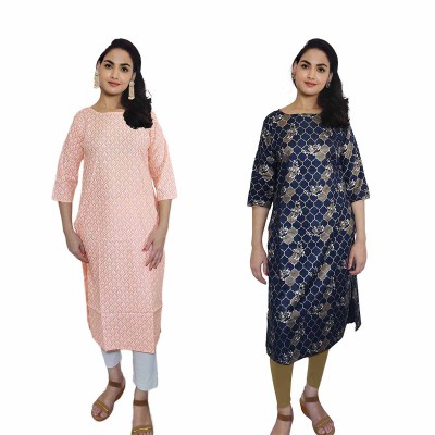 Women Printed Cotton Straight Kurti ( Pack of 2 )