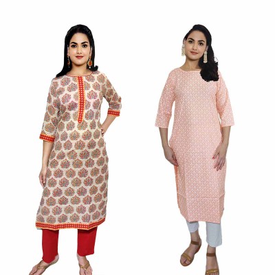 Women Printed Cotton Straight Kurti ( Pack of 2 )