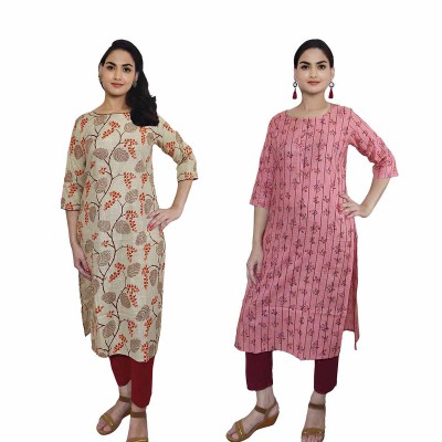 Women Printed Cotton Straight Kurti ( Pack of 2 )