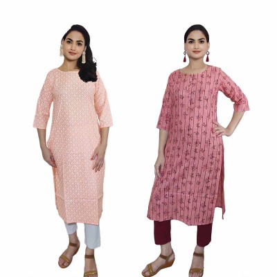 Women Printed Cotton Straight Kurti ( Pack of 2 )