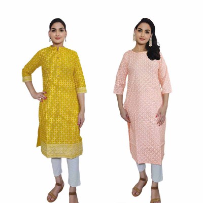 Women Printed Cotton Straight Kurti ( Pack of 2 )