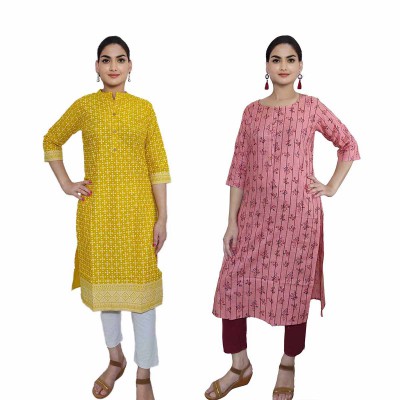 Women Printed Cotton Straight Kurti ( Pack of 2 )