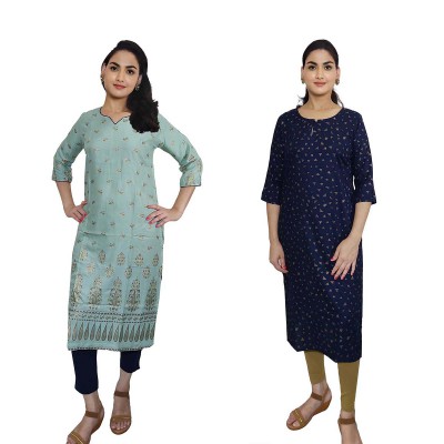 Women Printed Rayon Straight Kurti ( Pack of 2 )