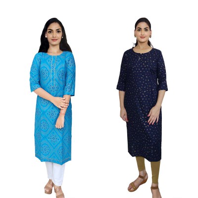 Women Printed Rayon Straight Kurti ( Pack of 2 )