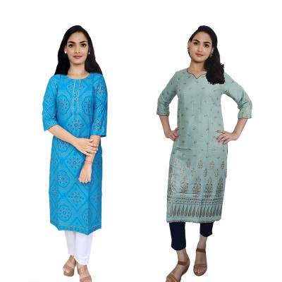 Women Printed Rayon Straight Kurti ( Pack of 2 )