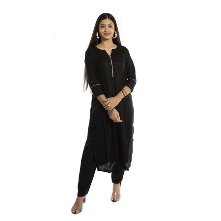 Black Solid Straight Rayon Kurti For Women