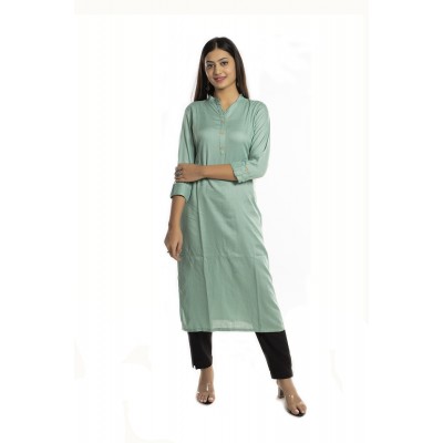 Light Green Solid Straight Rayon Kurti For Women