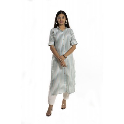 Multi Stripe Straight Cotton Kurti For Women