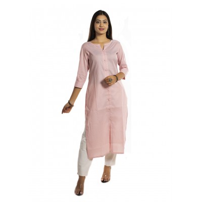 Pink Stripe Straight Cotton Kurti For Women