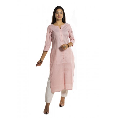 Pink Stripe Straight Cotton Kurti For Women